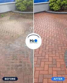 Block paving driveway before and after clean in Southport by H2O Restore